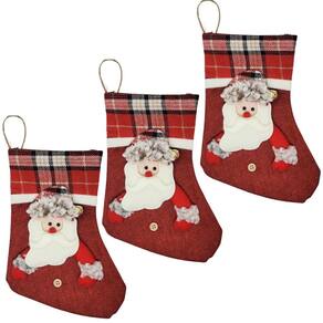Kit 3 Botinhas Natal Papai Noel Pelúcia Xadrez com Guizo 25cm - Master Christmas