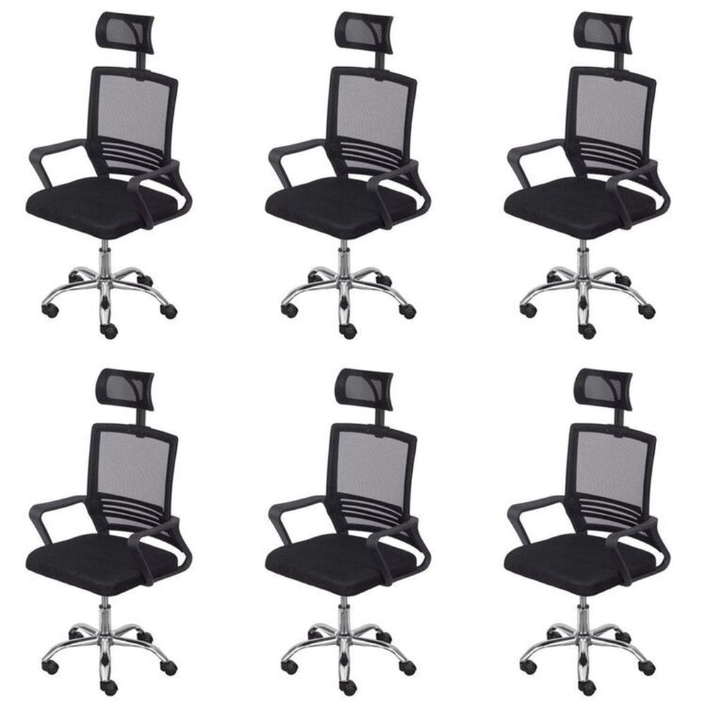 Kit 6 Cadeiras para Escritório Presidente Lyon Alta em Tela Mesh Preto