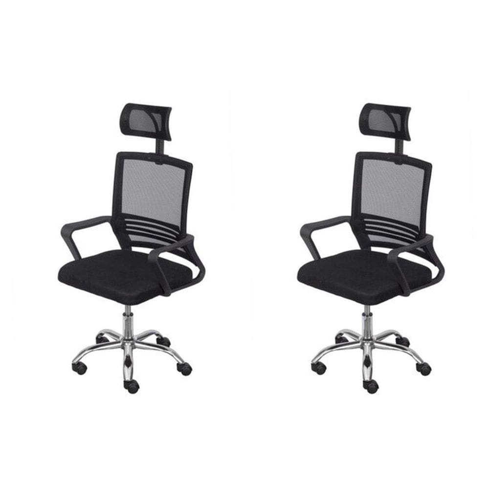 Kit 2 Cadeiras para Escritório Presidente Lyon Alta em Tela Mesh Preto