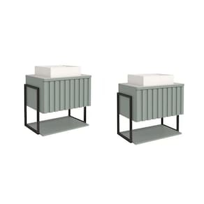 Kit com 2 Gabinetes para Banheiro com Cuba 65cm Mdf Helsing Pistache