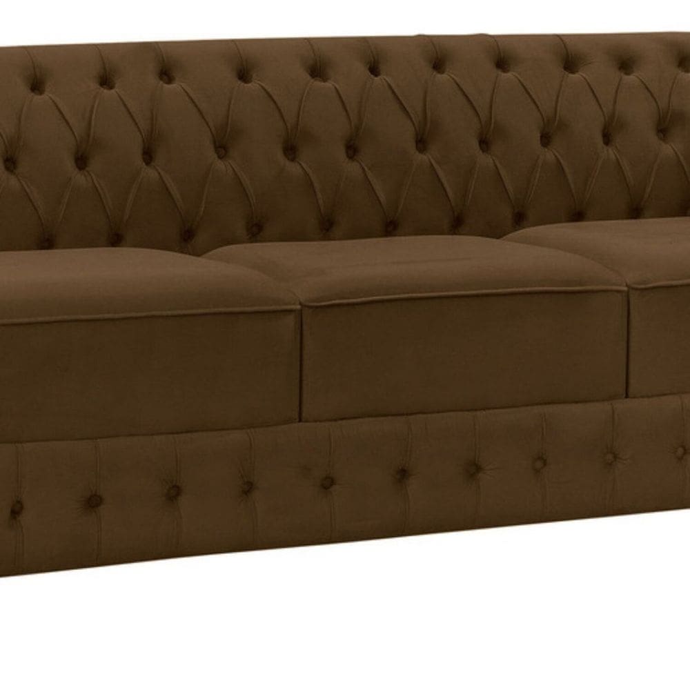 Namoradeira Chesterfield Bourbon Veludo 3 Lugares Marrom