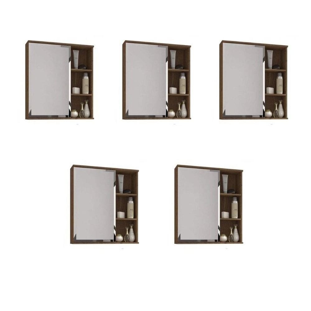 Kit com 5 Espelheiras para Banheiro 1 Porta 3 Prateleiras Treviso Branco