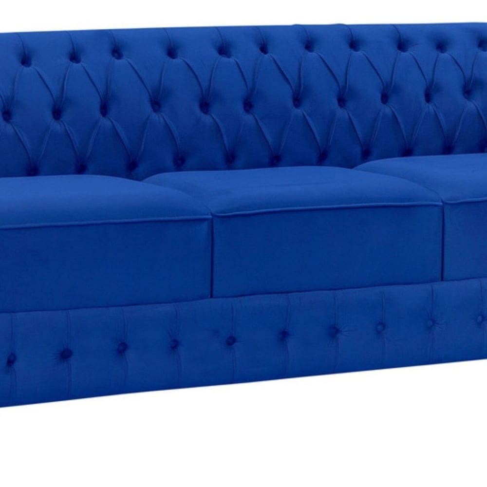 Namoradeira Chesterfield Bourbon Veludo 3 Lugares Azul