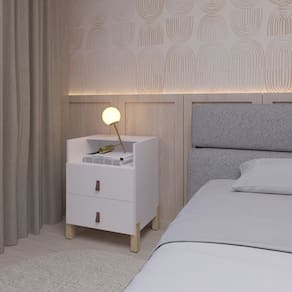 Mesa de Cabeceira com 1 Nicho e 2 Gavetas Domus Yescasa Branco Perfect Wood