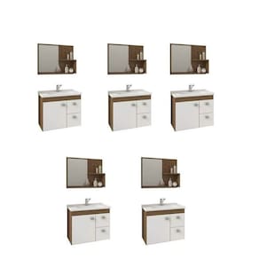 Kit com 5 Gabinetes Suspensos com Cuba e Espelheira Isa Amêndoa/Branco