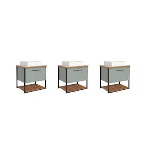 Kit com 3 Gabinetes para Banheiro com Cuba 60cm Palermo Cimento