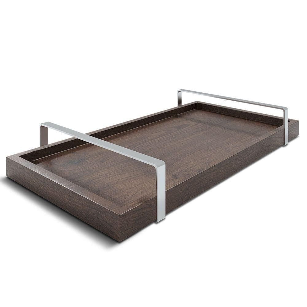Bandeja Decorativa 25x50cm Castanho Com Alça Prata