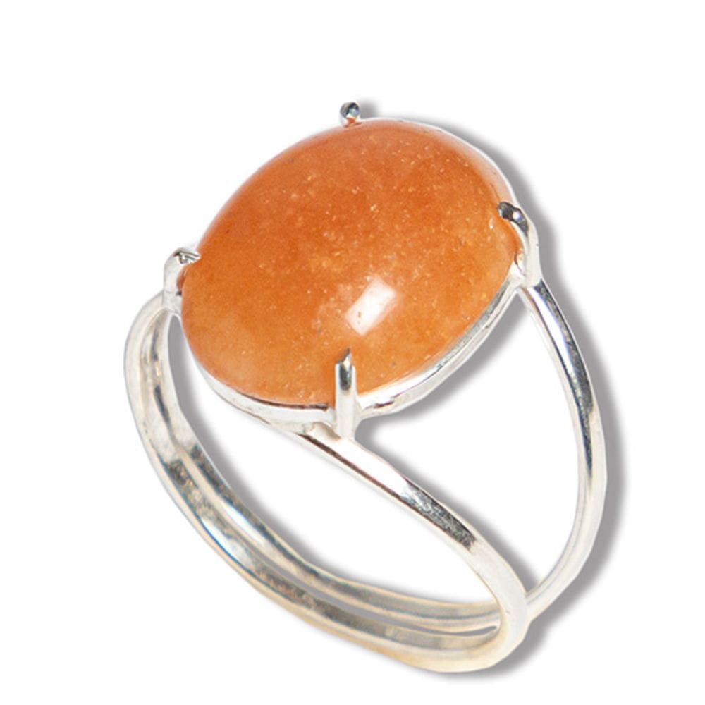 Anel Quartzo Tangerina Cabochão Oval 15mm Ajustável Prata 950