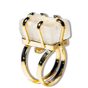 Anel Calcita Otica 20mm Aro Ajustável Classe A Banho Dourado