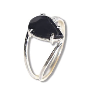 Anel Turmalina Preta Gota Lisa 12mm Aro Ajustável Prata 950