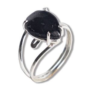 Anel Turmalina Preta Gota Lisa 14mm Aro Ajustável Prata 950
