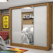 Guarda Roupa Casal com Espelho 3 Portas de Correr 3 Gavetas Santiago Carioca Móveis