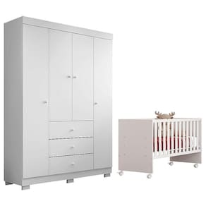 Berço Nacional Doce Sonho 3540 com Guarda Roupa Duda 4 Portas Branco Brilho – Phoenix Baby