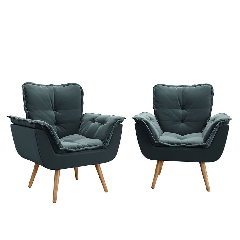 Kit 2 Poltronas Decorativas Dubai Para Sala Veludo Cinza Selmer