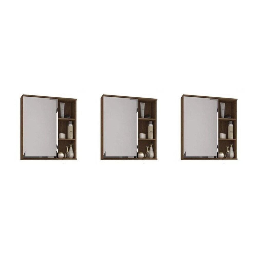 Kit com 3 Espelheiras para Banheiro 1 Porta 3 Prateleiras Treviso Branco