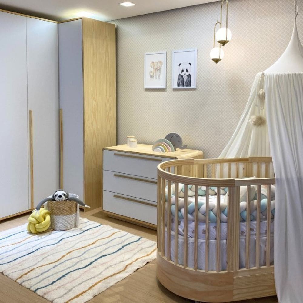 Berço Wave Evolutivo 3 em 1 com Colchão Fase 1 e Fase 2 Cômoda Divicar Móveis Marrom/Branco