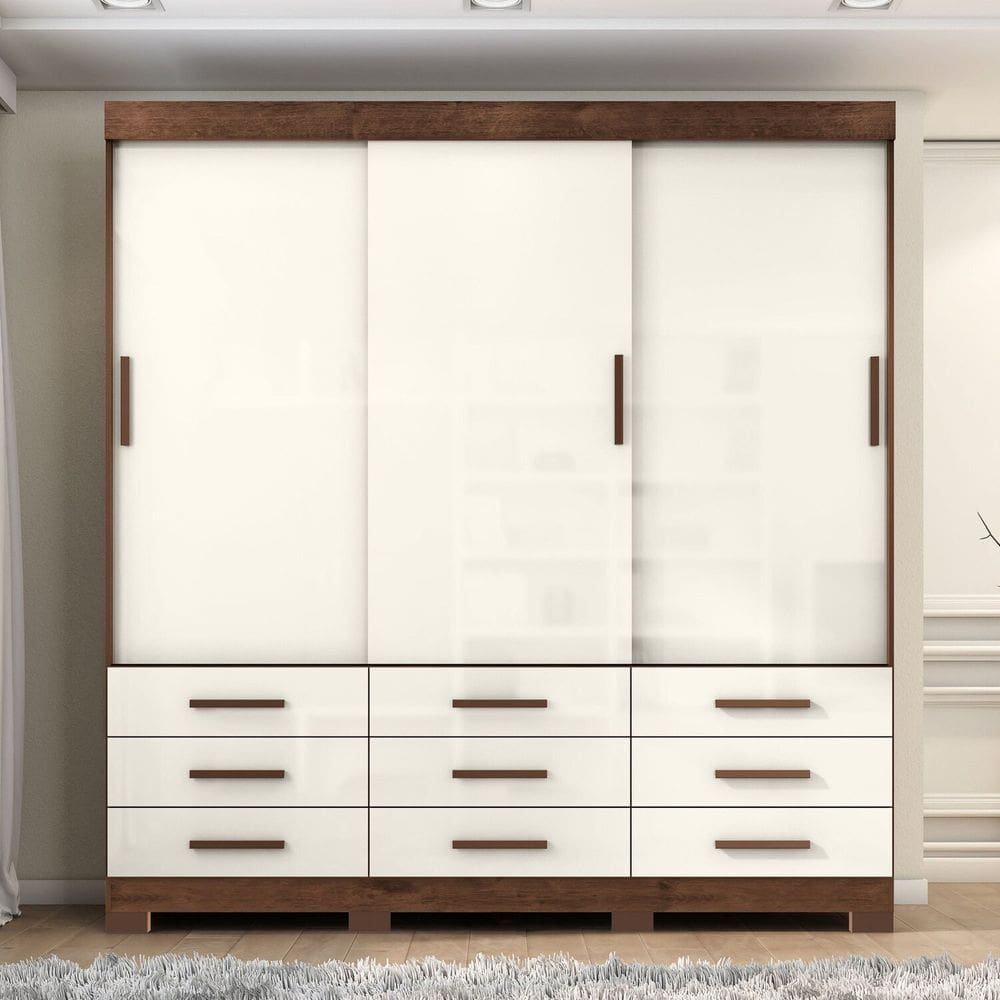 Guarda-roupa Mdp 3 Portas 9 Gavetas Ideale Max Jacaranda/Off White