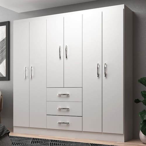 imagem-Guarda Roupa Casal 6 Portas 3 Gavetas Servilha Evidência Móveis - Branco