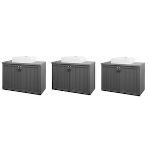 Kit com 3 Gabinetes Suspensos com Cuba 60cm Brisa Espresso Móveis Pistache