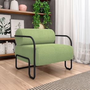 Poltrona Decorativa Sala De Estar Polatsk Base Industrial De Ferro Bouclê Verde Oliva G33