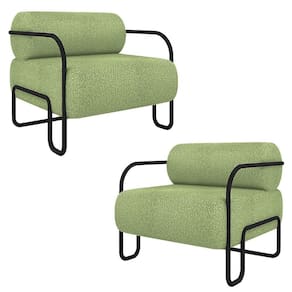 Kit 2 Poltronas Decorativas Sala De Estar Polatsk Base Industrial De Ferro Bouclê Verde Oliva G33