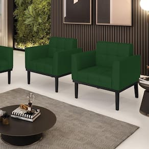 Kit 2 Poltronas Decorativas Pés Fixo Em Madeira Preto Veludo Verde Esmeralda