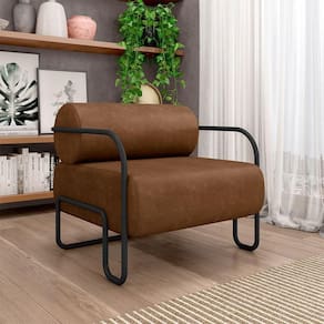 Poltrona Decorativa Sala De Estar Polatsk Base Industrial De Ferro Pu Marrom G33