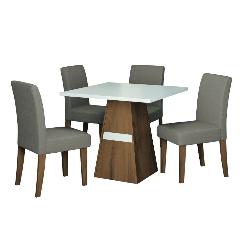 Conjunto de Mesa Sala de Jantar Trieste 0,90m Quadrada com 4 Cadeiras Estofado Suede Madeirado/Mascavo