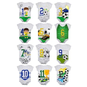 Body Mesversario Futebol Kit Com 12 Bodies de Bebê 1 a 12 Meses