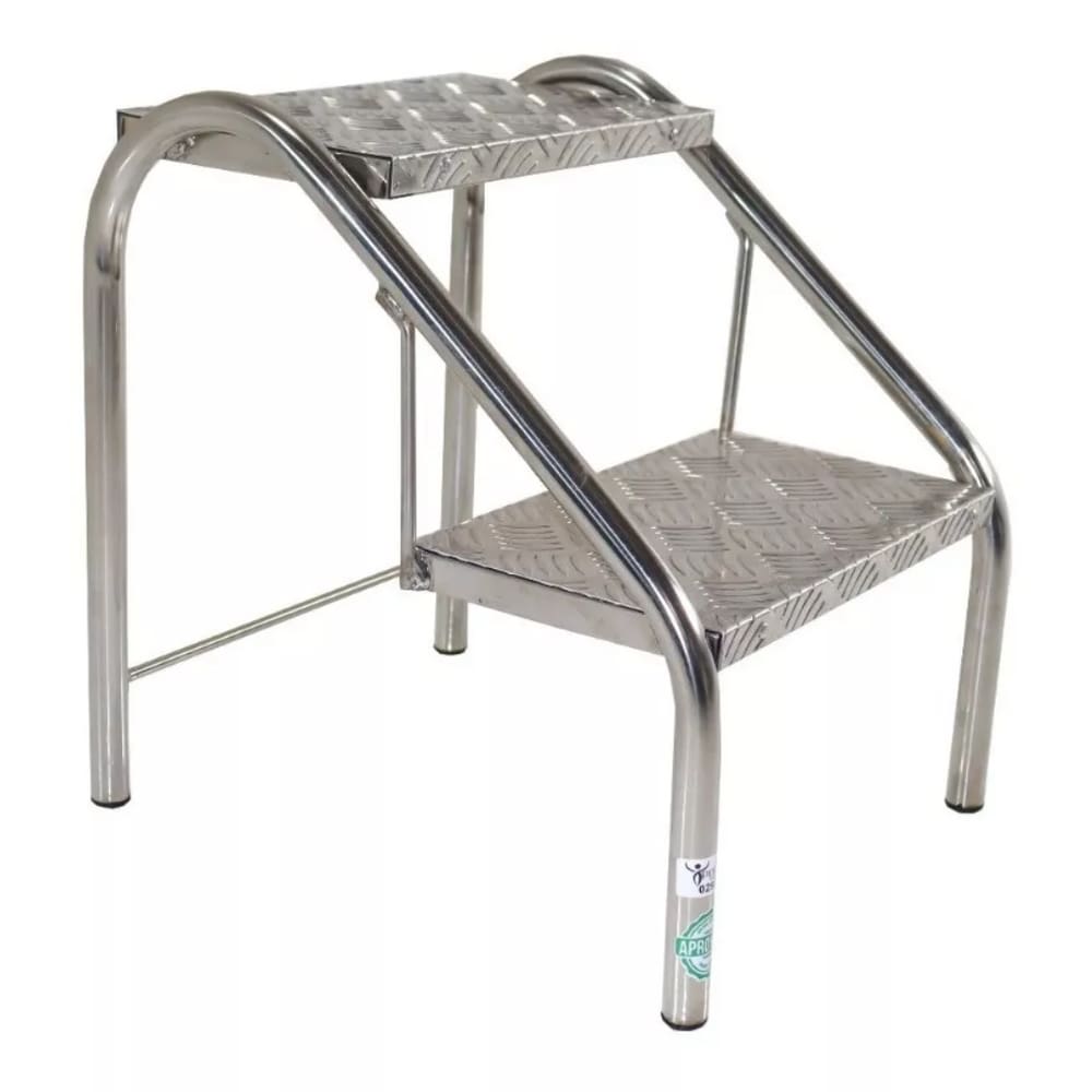 Escada Dois Degraus - Aço Inox Piso Alumínio - Hospitalar;