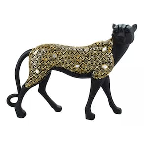 Guepardo Preto Detalhes Dourado 30cm - Resina Animais