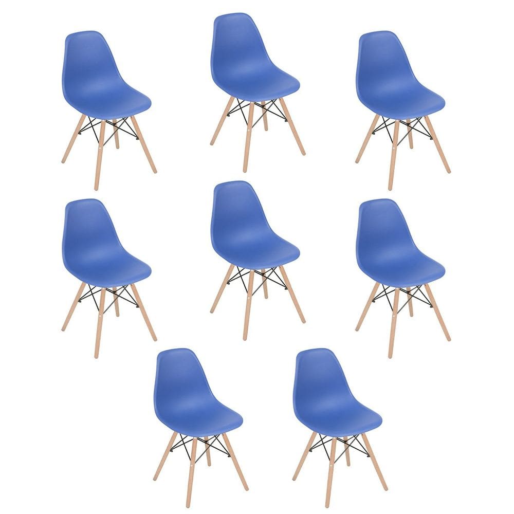 Kit 8 cadeiras Charles Eames Eiffel DSW com pés de madeira clara