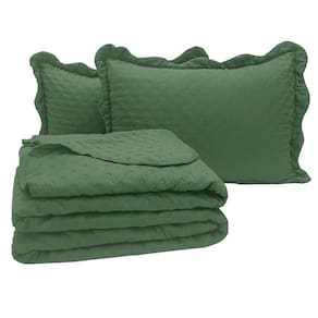 Kit Cobre Leito Colcha Perone Queen Dupla Face Toque de Pluma Micro Percal 300 Fios 3 Peças - Verde Esmeralda