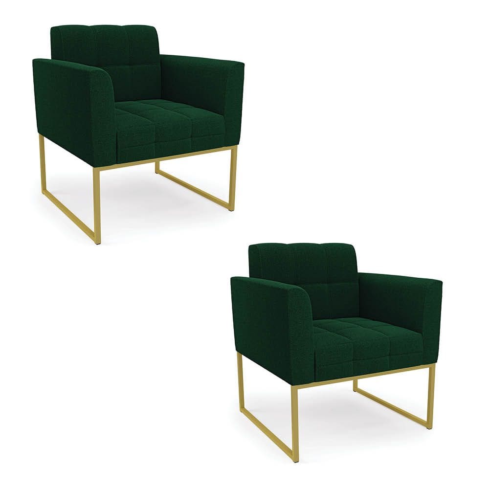 Poltrona Decorativa Industrial Dourado Kit 2 Elisa Bouclê Verde D03 - D`Rossi