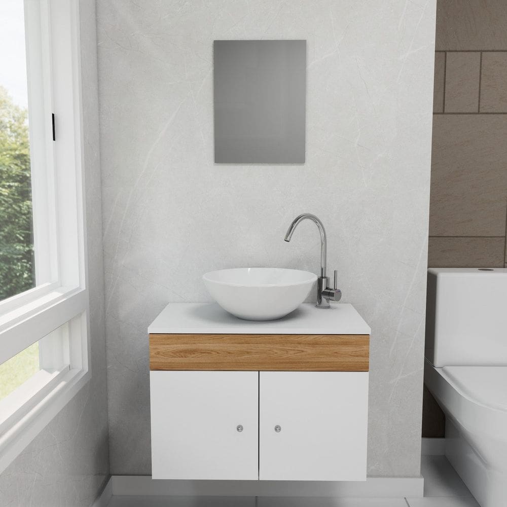 Gabinete Armário para Banheiro com Pia Cuba e Espelho 60cm Balcão Suspenso Hanover/Branco