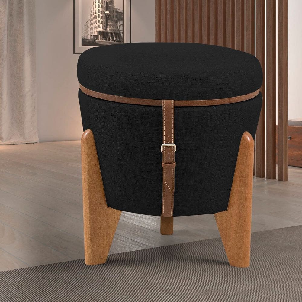 Puff Flex Veludo Base Tampo Imbuia Preto