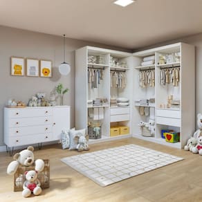 Quarto Infantil Closet Seraphina com Cômoda 1 Porta 4 Gavetas Aurora Branco