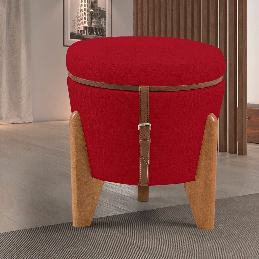 Puff Flex Veludo Base Tampo Imbuia Vermelho