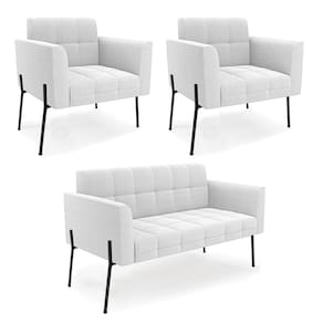 Namoradeira e 2 Poltronas Pé de Ferro Pto Elisa Bouclê Off White D03 - D`Rossi