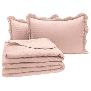 Kit Cobre Leito Colcha Perone Queen Dupla Face Toque de Pluma Micro Percal 300 Fios 3 Peças - Rosê