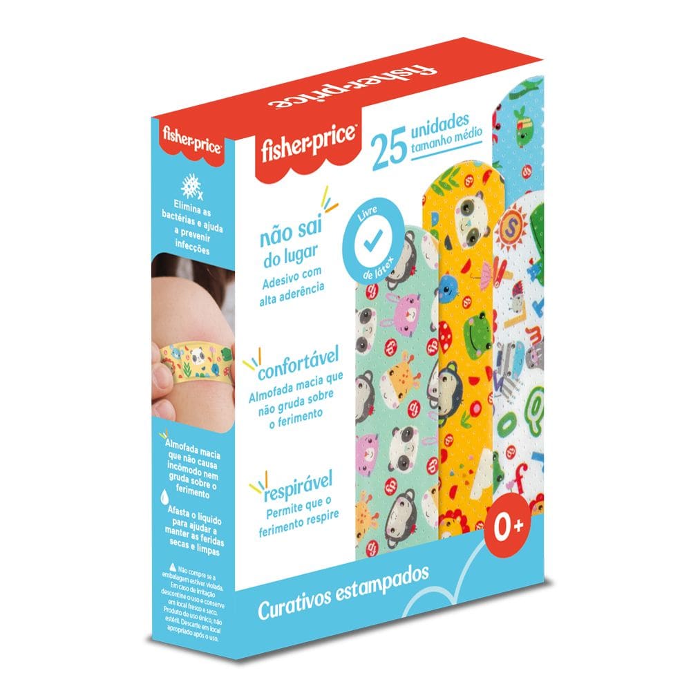 Band-Aid Infantil Estampado Para Criança Caixa 25Und Fisher-Price
