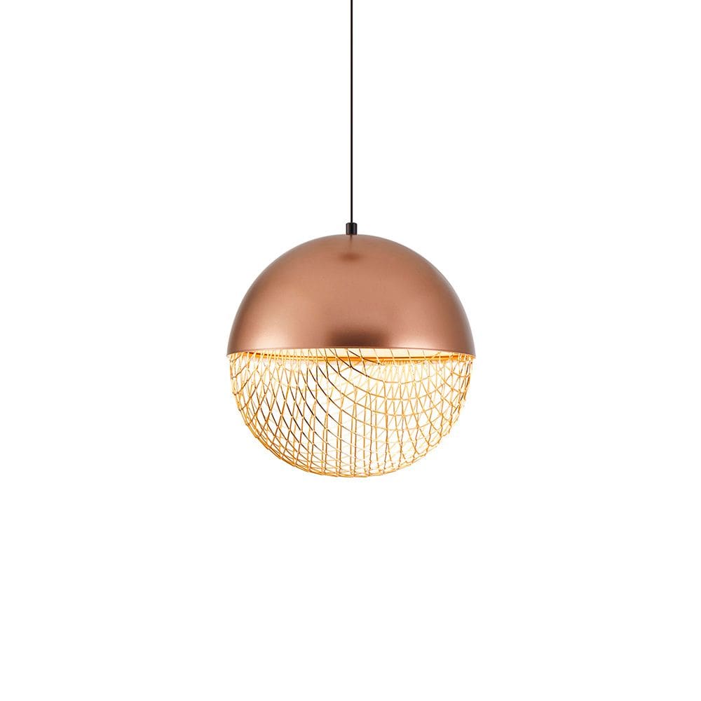 Lustre Pendente Nordecor Rezi 2933 25cm Cobre / Dourado Brilho Led Bivolt
