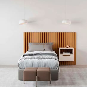 Cabeceira Ripado Para Cama de Solteiro Maracá Nature Com Mesa de Cabeceira Jatobá OffWhite - Rede Móveis