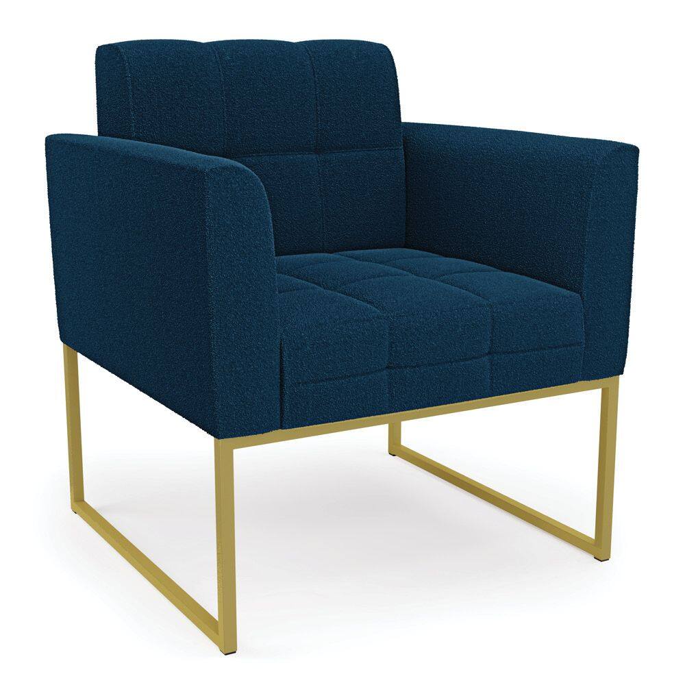 Poltrona Sala de Estar Industrial Dourado Elisa Bouclê Azul D03 - D`Rossi