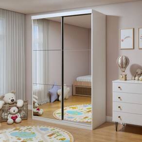 Guarda-roupa Infantil 2 Portas de Correr 2 Gavetas e 6 Espelhos Lumi Branco