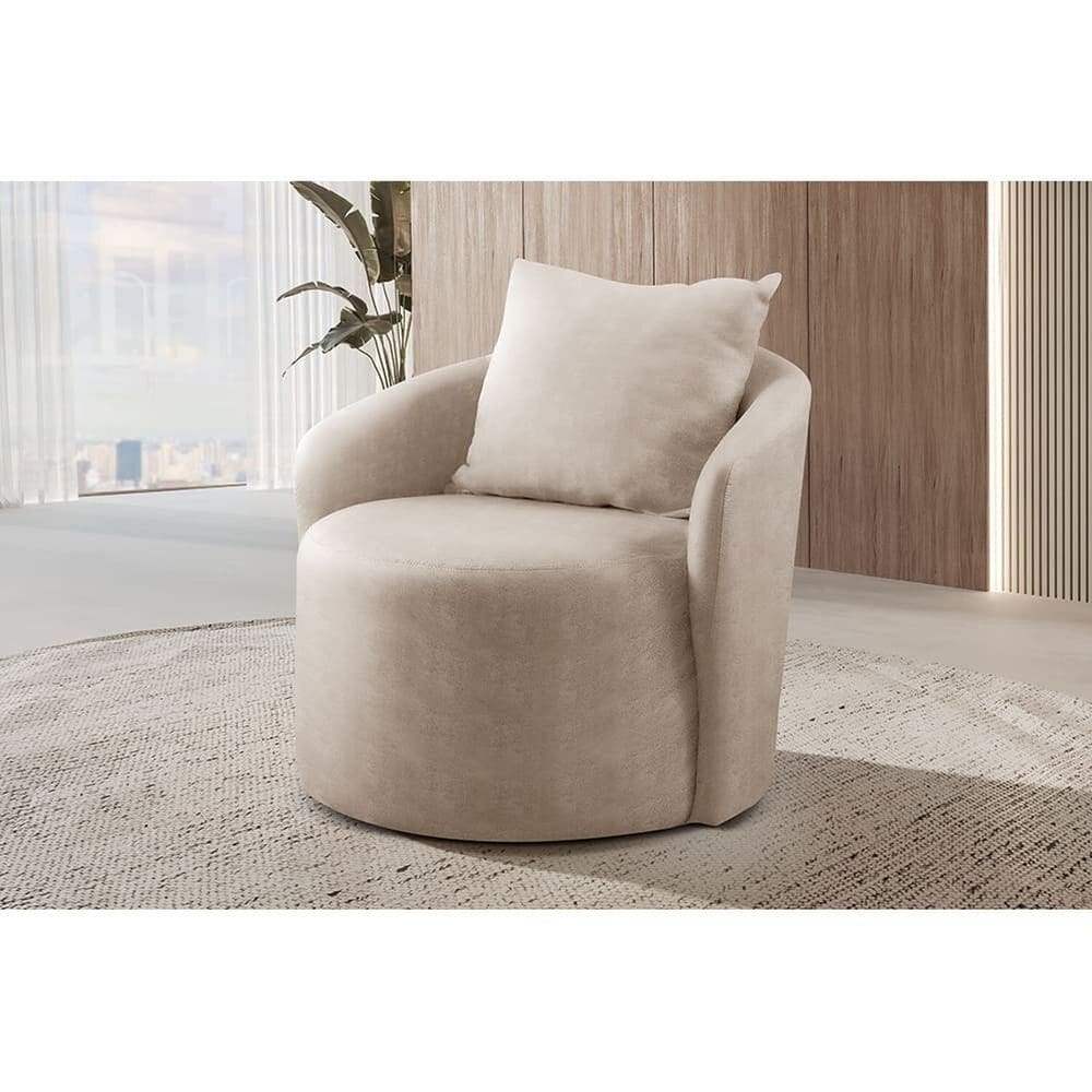 Poltrona Decorativa para Sala de Estar Redonda Califórnia Bege