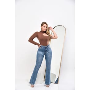 Calça Jeans Flare com Elastano Boot Cut Feminina Cintura Alta
