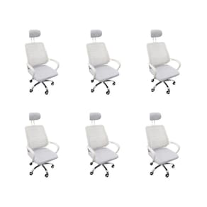 Kit 6 Cadeiras Escritório Diretor Tela Mesh Encosto De Cabeça Branco