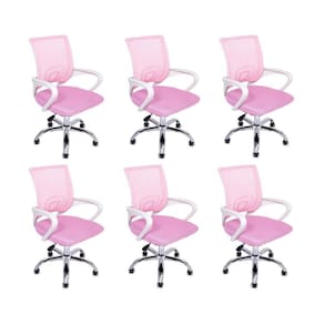 Kit 6 Cadeiras De Escritório Begonia Tela Mesh Ergonômico Rosa