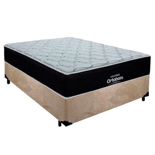 Cama Box Casal Suede + Colchão Airtech Molas Ensacadas Antares Ortobom 138x188x67 Cor:bege - Bege